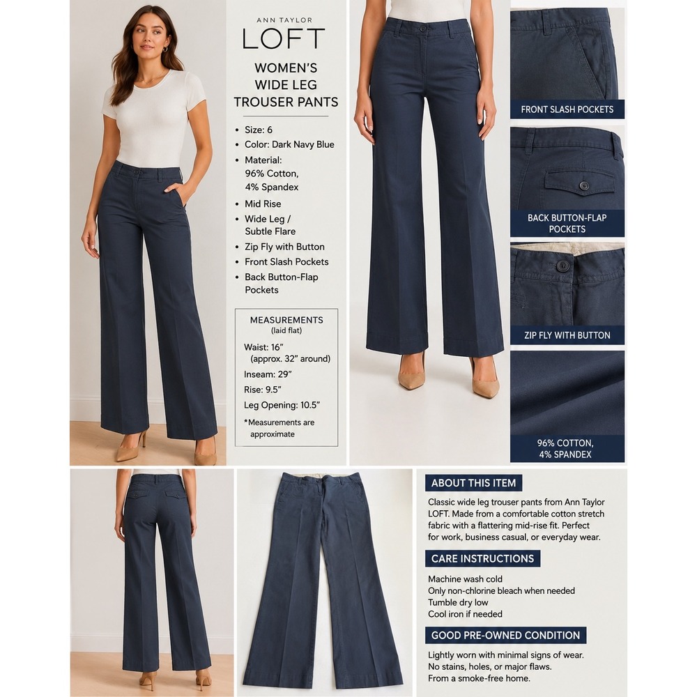 LOFT Dark Navy Blue Wide Leg Trouser Pants